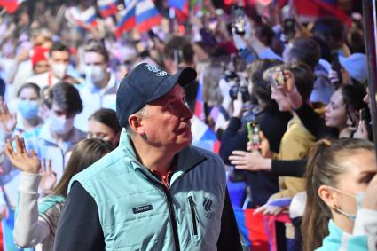 Москва. Президент Олимпийского комитета России (ОКР) Станислав Поздняков во время чествования спортсменов олимпийской сборной ОКР, принимавших участие в Олимпиаде-2022 в Пекине, на `ВТБ-Арене`.