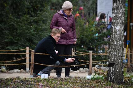 Москва. Посетители в  ботаническом саду МГУ `Аптекарский огород `.