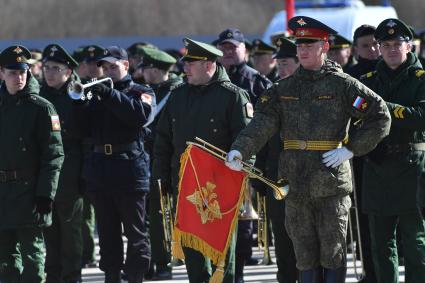 Московская область. Алабино. Военнослужащие  на репетиции военного парада, приуроченного к 77-летию Победы в Великой Отечественной войне.