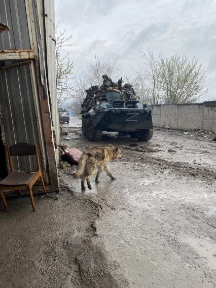 Донецкая область. г.Мариуполь. Бойцы батальона `Восток` ДНР в промзоне рядом с заводом `Азовсталь`, где находятся военнослужащие ВСУ.