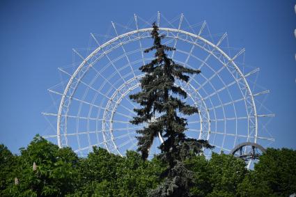 Москва.     Вид на колесо обозрения `Солнце Москвы` на ВДНХ.