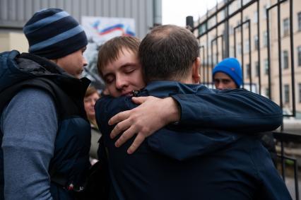 Санкт-Петербург. Проводы призывников в рамках частичной мобилизации у временного пункта мобилизации. Президент РФ Владимир Путин 21 сентября подписал указ о проведении в стране частичной мобилизации.