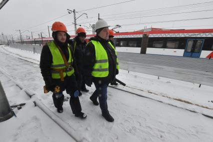 Москва. Работы по строительству станции Петровско-Разумовская первого Московского центрального диаметра (МЦД-1).