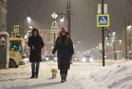 Пермь. Мужчина выгуливает собаку.