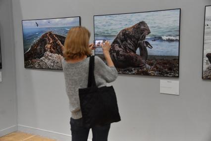 Москва. Посетительница на X Общероссийском фестивале природы `Первозданная Россия` в Новой Третьяковке.