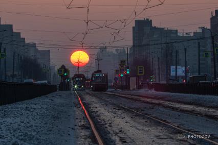 Санкт-Петербург. Проспект Просвещения. Вид на восход солнца.