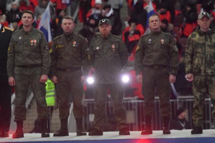 Москва.  Военнослужащие на  митинг-концерте `Слава защитникам Отечества` в Лужниках, посвященного участникам спецоперации и празднованию Дня защитника Отечества.