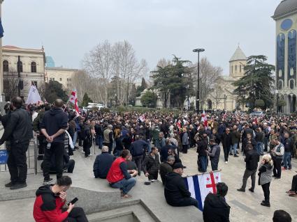 Грузия. г.Тбилиси. Акция протеста сторонников партии `Консервативное движение` у здания парламента.