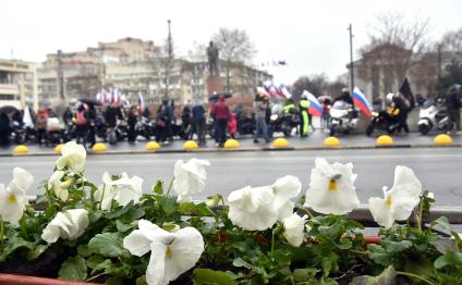 Республика Крым. Симферополь. Участники заезда во время автопробега  в честь годовщины воссоединения Крыма с Россией.