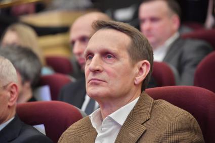 Москва. Председатель Российского исторического общества, директор Службы внешней разведки (СВР) РФ Сергей Нарышкин на торжественном концерте, посвященном Дню единения народов Беларуси и России, в `Президент- отеле` .