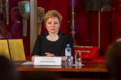 Москва. Гендиректор Музеев Кремля Елена Гагарина во время представления проекта, посвященного тысячелетию со дня основания Суздаля `Русский феникс : Суздальская земля`.