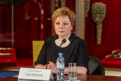 Москва. Гендиректор Музеев Кремля Елена Гагарина во время представления проекта, посвященного тысячелетию со дня основания Суздаля `Русский феникс : Суздальская земля`.