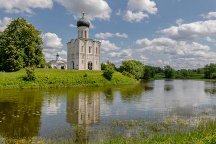 Владимирская область. Вид на храм Покрова на Нерли в Боголюбово.