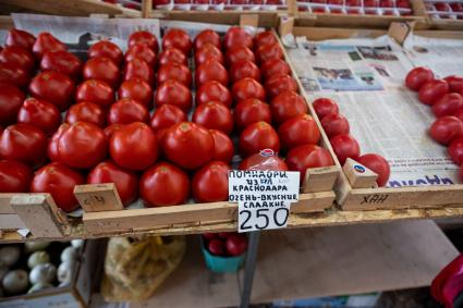 Санкт-Петербург. Торговля помидорами на Сенном рынке.