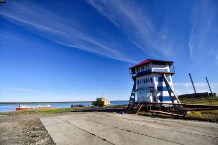 Красноярский край. Хатанга.   Вид на Хатангский морской порт.