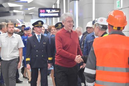 Москва. Мэр Москвы Сергей Собянин на открытии станции метро `Аэропорт Внуково` Солнцевской линии метро.