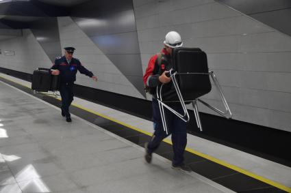 Москва.  На открытии  станций метро `Аэропорт Внуково` и `Пыхтино` Солнцевской линии Московского метрополитена.