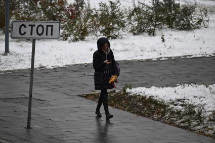 Москва. Прохожие на улице после снегопада.