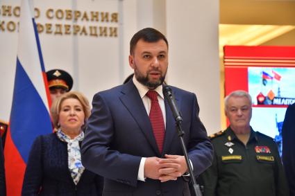 Москва. Глава Донецкой Народной Республики Денис Пушилин, на церемонии вручения `Мечей Победы` городам Мариуполю и Мелитополю.