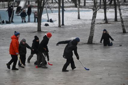 Дети играют в хоккей