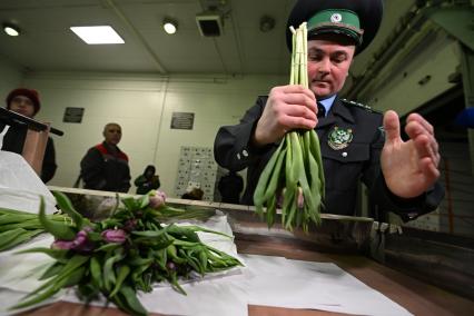 Досмотр цветочной продукции в зоне таможенного контроля в Химках