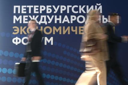 Участники ПМЭФ смотрят пленарное заседание на ПМЭФ 2025