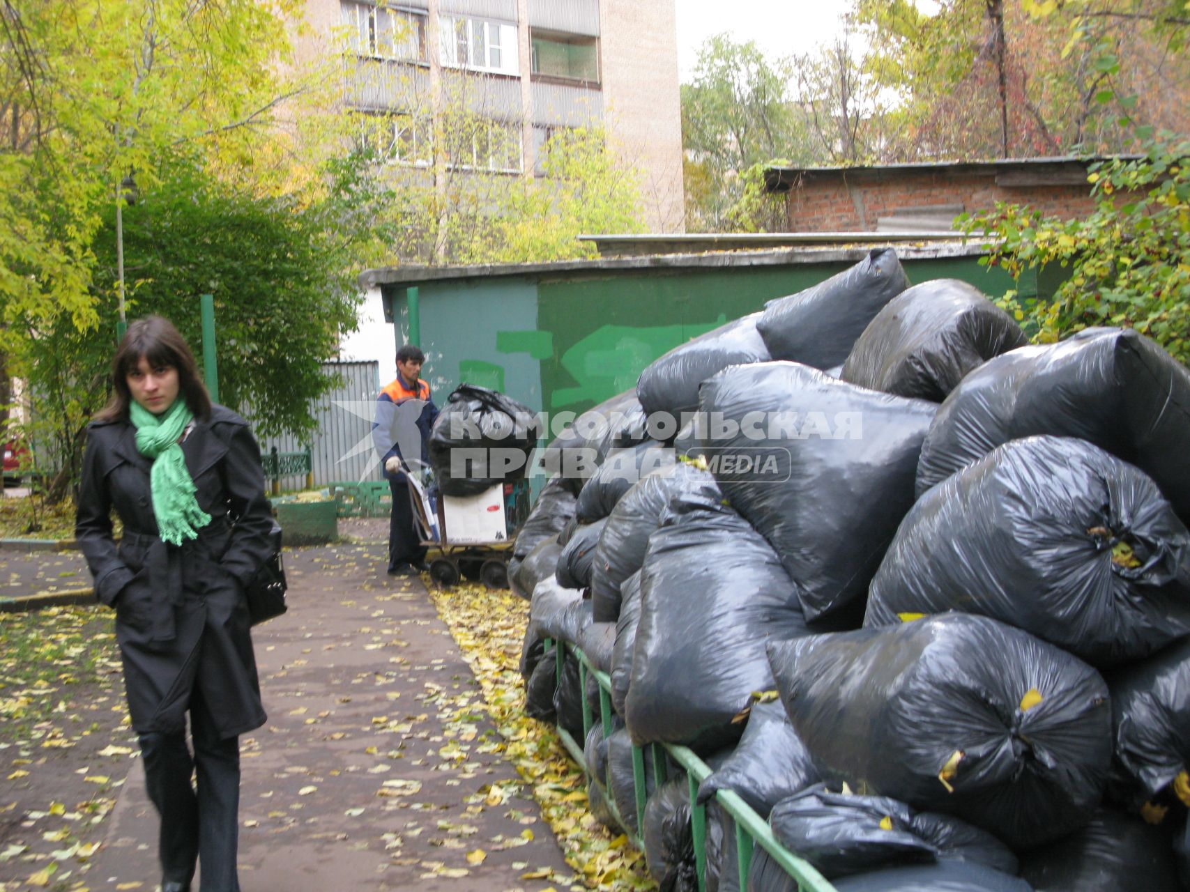 дворник листва мусор листопад уборка вывоз мусора осень