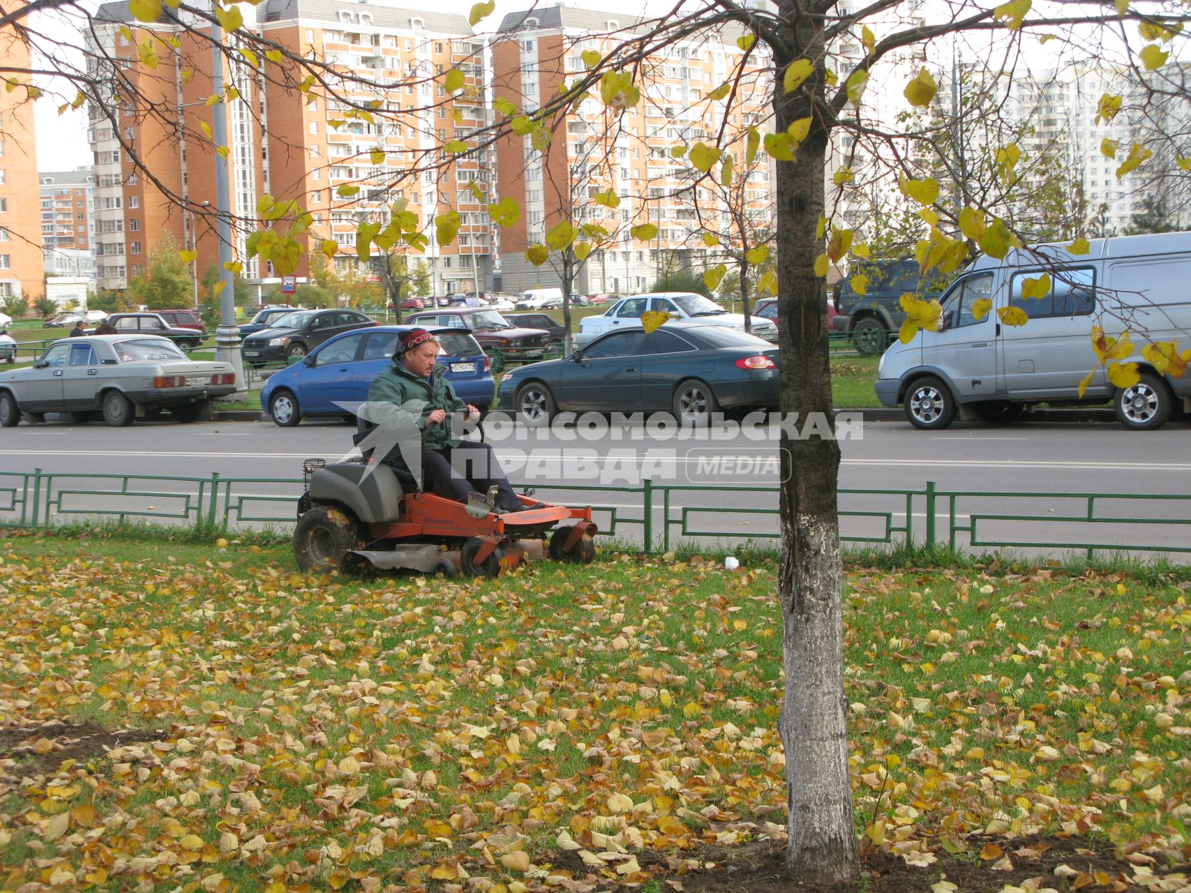 осень листопад уборка дворник