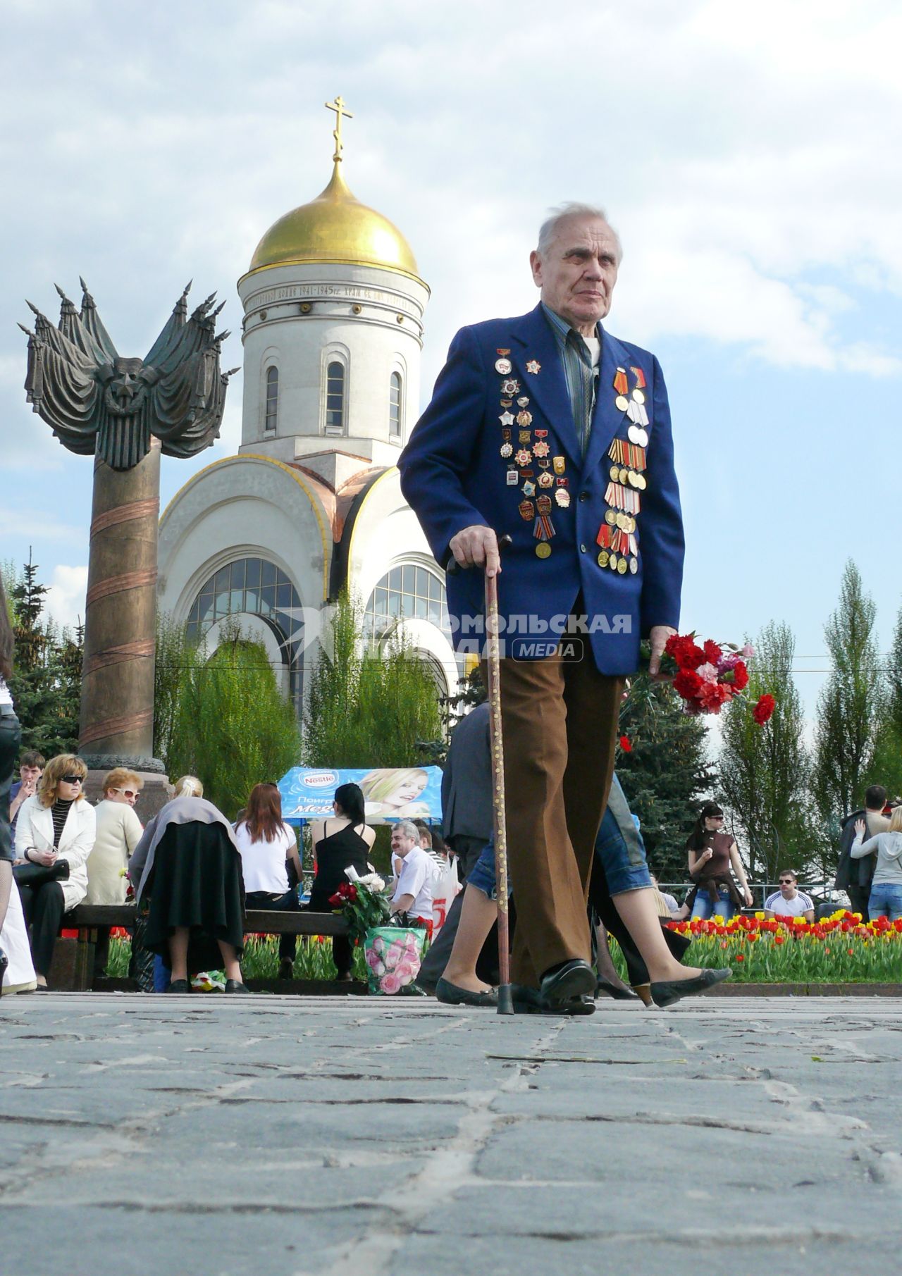 Ветеран Великой Отечественной войны в день Победы. Парк Победы на Поклонной горе.