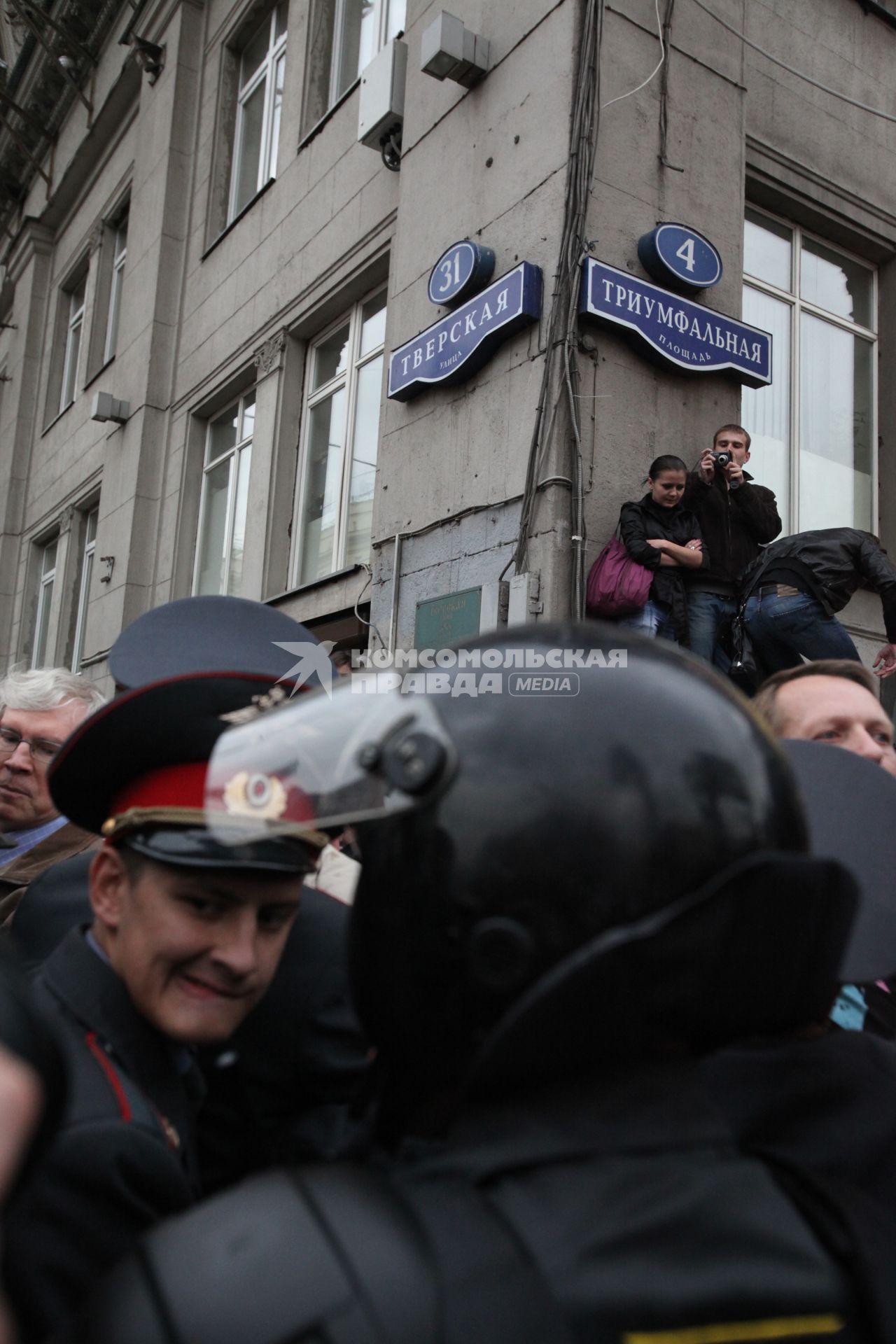 Триумфальная площадь. Несанкционированный митинг `Несогласных` в защиту 31-й статьи Конституции РФ (свобода собраний и митингов) в рамках акции `Стратегия-31`.  Фото:   31 августа 2010 год.