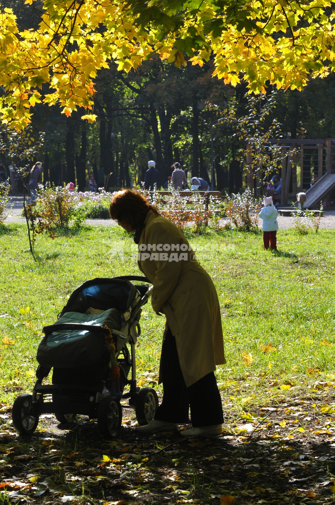 03 октября 2008 года. Осень. Отдых в парке. Женщина с коляской.