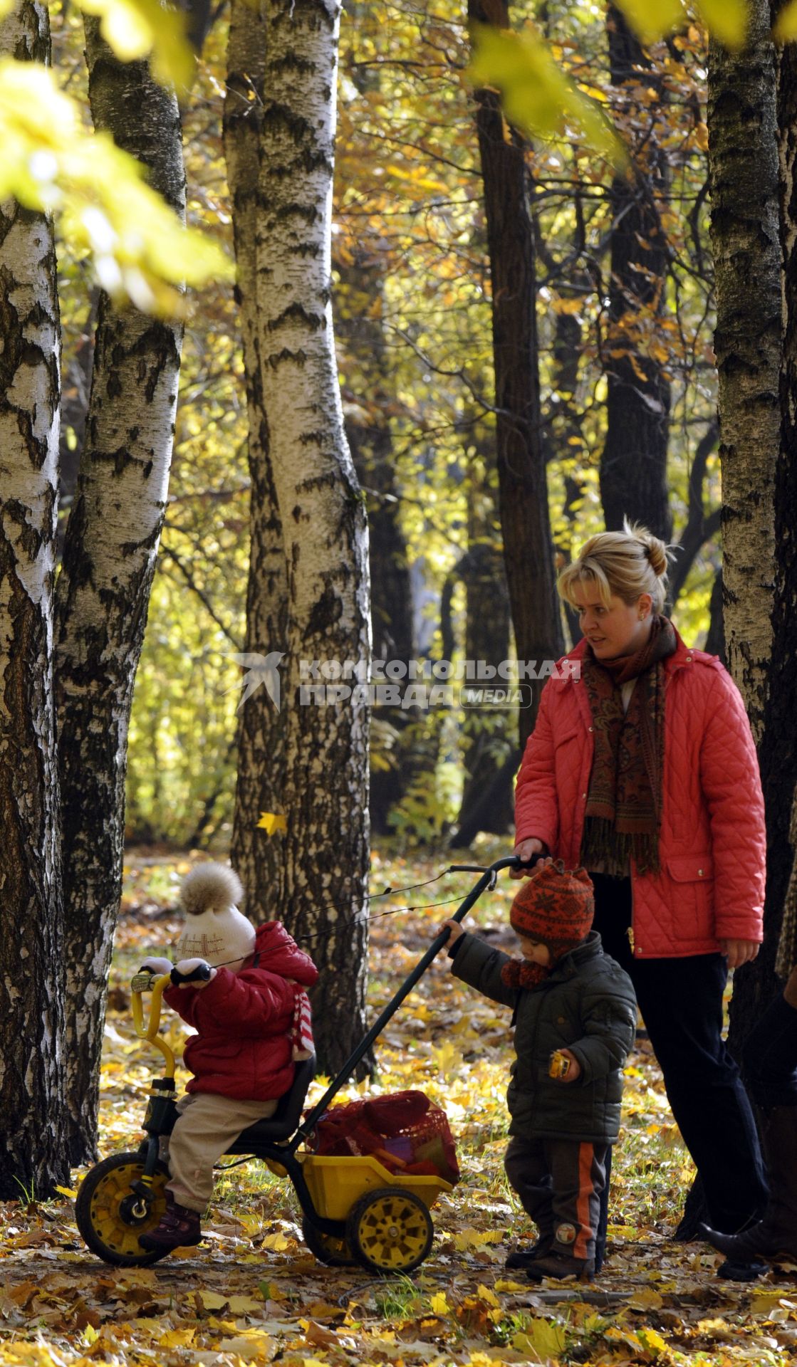 20 октября 2009 года. Осень. Женщина гуляет с детьми.