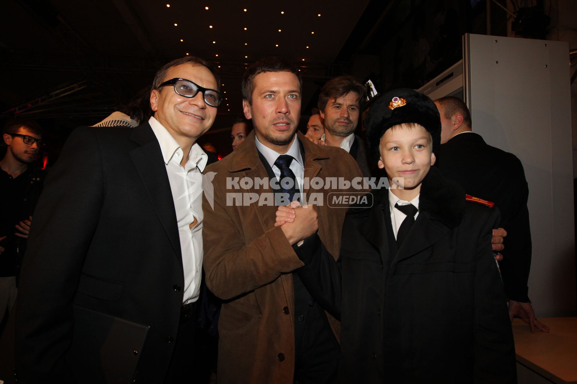 3 ноября 2010 года. Кинотеатр Пушкинский. Премьера фильма Брестская крепость. На снимке: актеры Игорь Угольников, Андрей Мерзликин и Алексей Копашов.