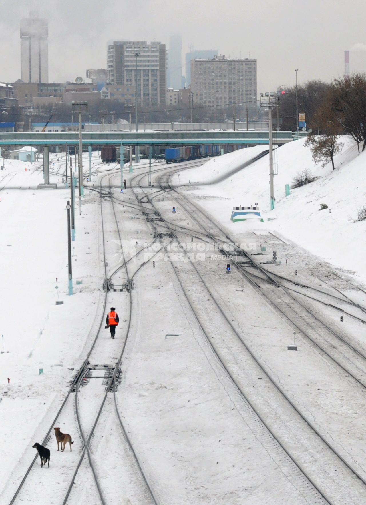 Московская окружная железная дорога (МОЖД), Москва, январь 2011 года. Поезд. Пути.