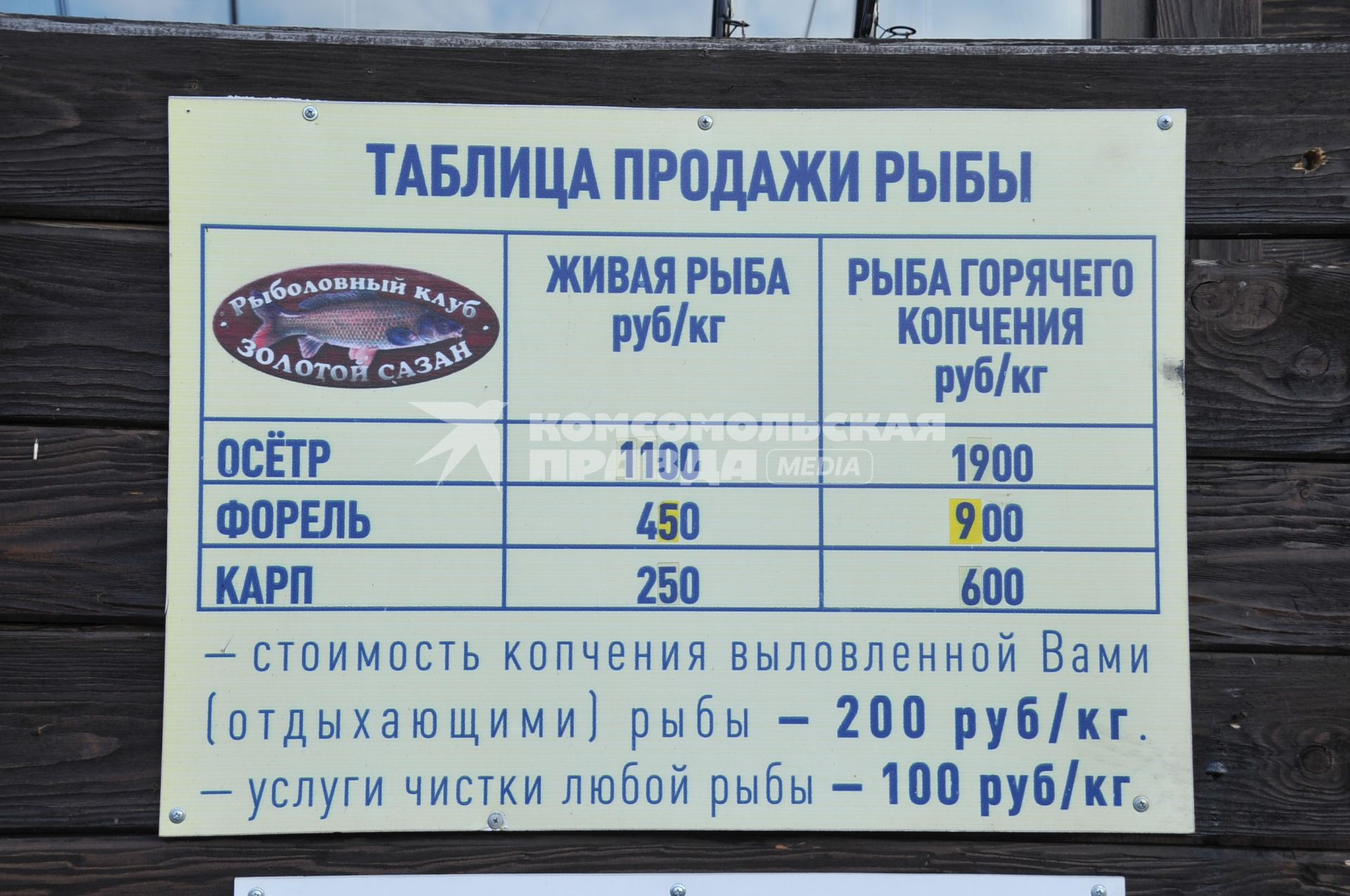 Рыболовный клуб Золотой сазан. Таблица продажи рыбы. 04 июля 2011 года.