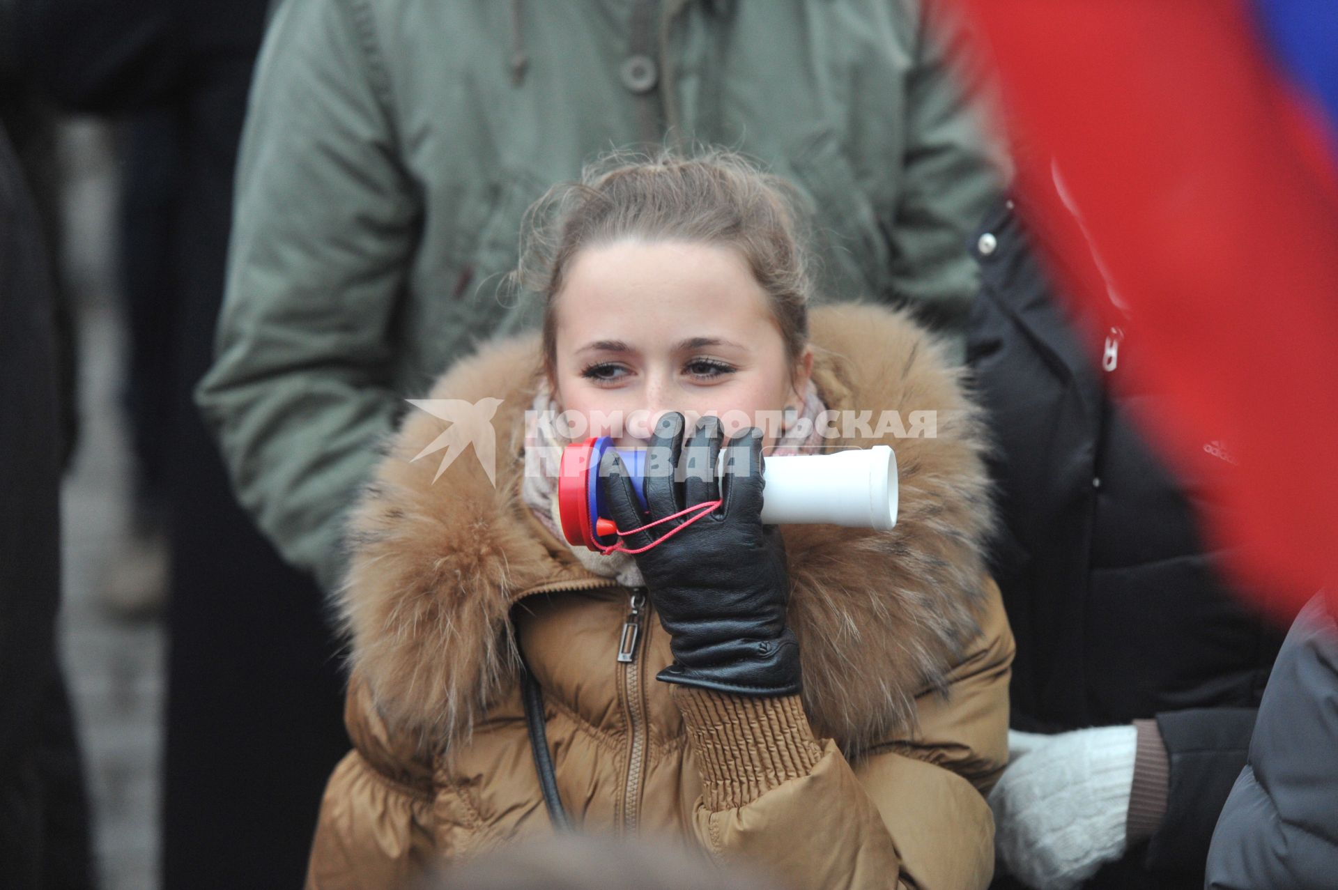 Участники митинга сторонников президента РФ Дмитрия Медведева и премьер-министра РФ Владимира Путина СЛАВА РОССИИ! на Манежной площади. 12 декабря  2011 года.