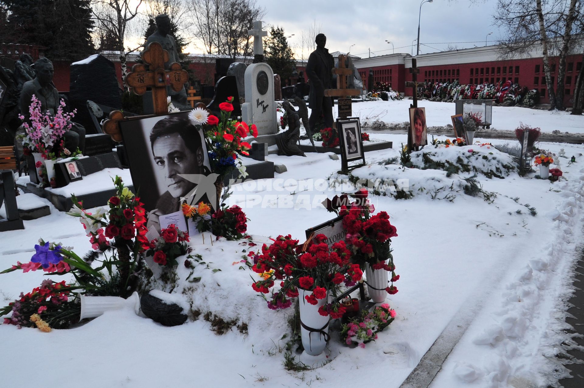 Новодевичье кладбище. Могила актера Вячеслава  Тихонова. Москва. 19 декабря  2011 года.