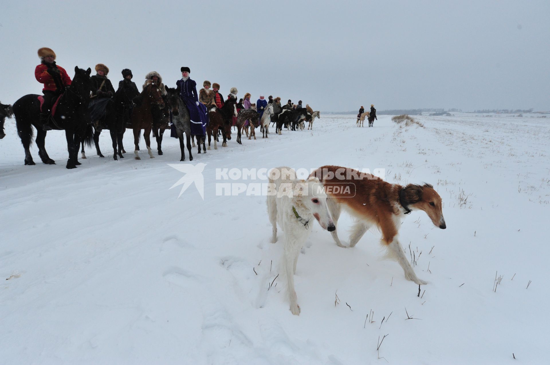 Реконструкция большой псовой охоты в Подмосковье. Можайск. 21 января 2012 года.