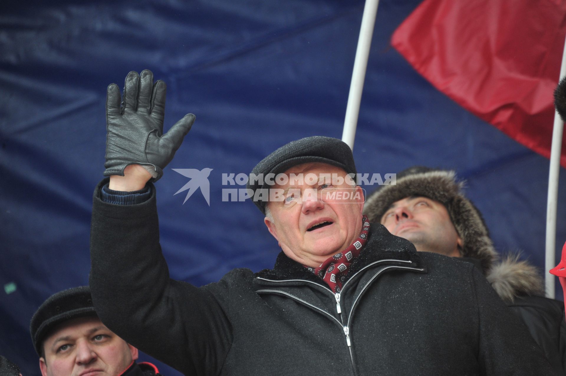 Во время митинга КПРФ  ЗА ДОСТОЙНУЮ ЖИЗНЬ И ЧЕСТНЫЕ ВЫБОРЫ  на Манежной площади. На снимке: лидер КПРФ Геннадий Зюганов. 21 января 2012 года.