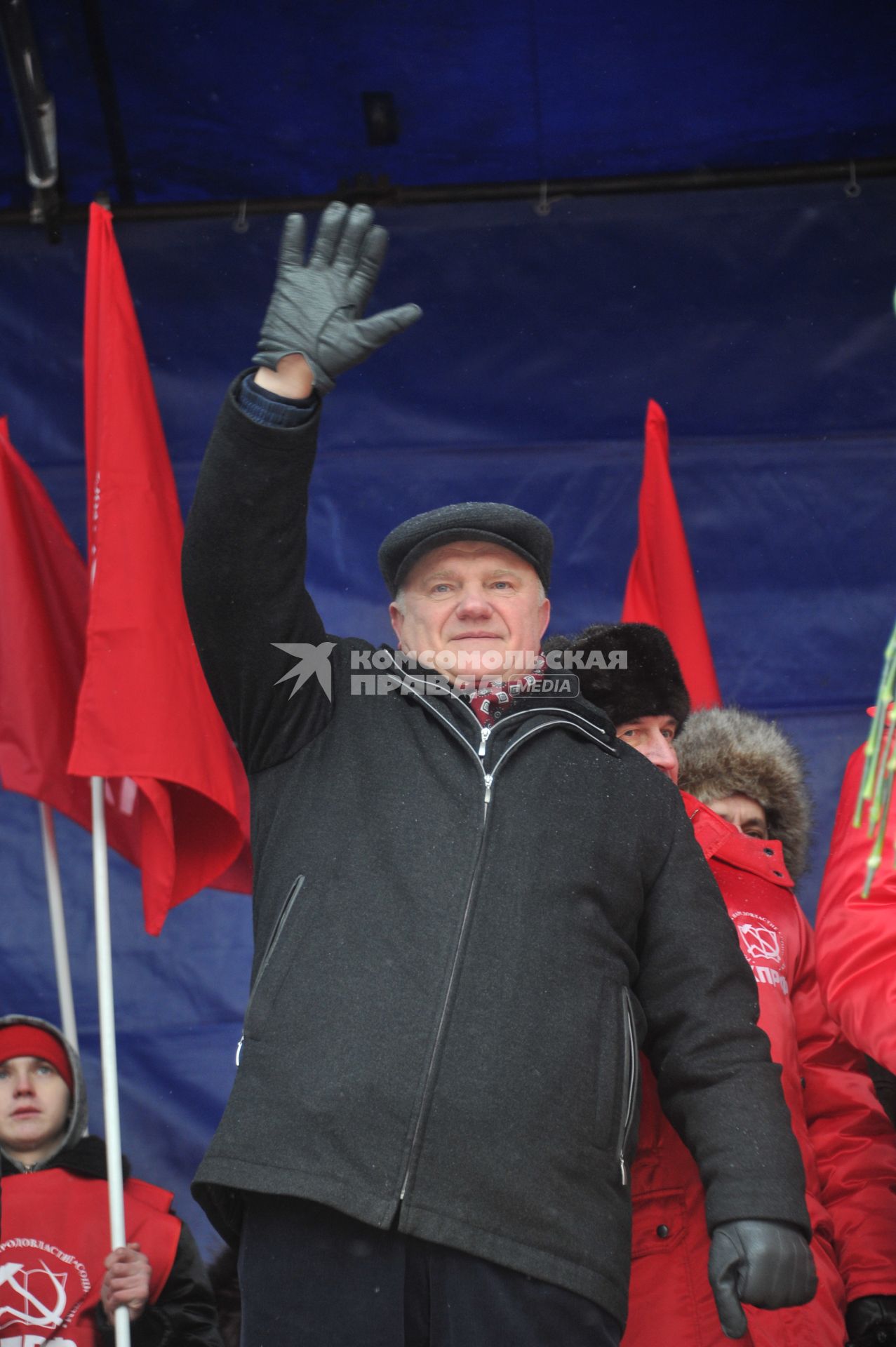 Во время митинга КПРФ  ЗА ДОСТОЙНУЮ ЖИЗНЬ И ЧЕСТНЫЕ ВЫБОРЫ  на Манежной площади. На снимке: лидер КПРФ Геннадий Зюганов. 21 января 2012 года.