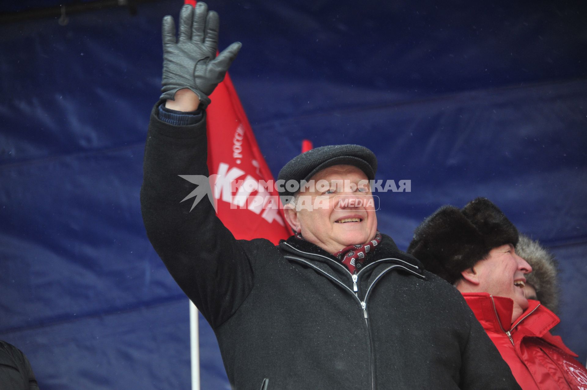Во время митинга КПРФ  ЗА ДОСТОЙНУЮ ЖИЗНЬ И ЧЕСТНЫЕ ВЫБОРЫ  на Манежной площади. На снимке: лидер КПРФ Геннадий Зюганов. 21 января 2012 года.