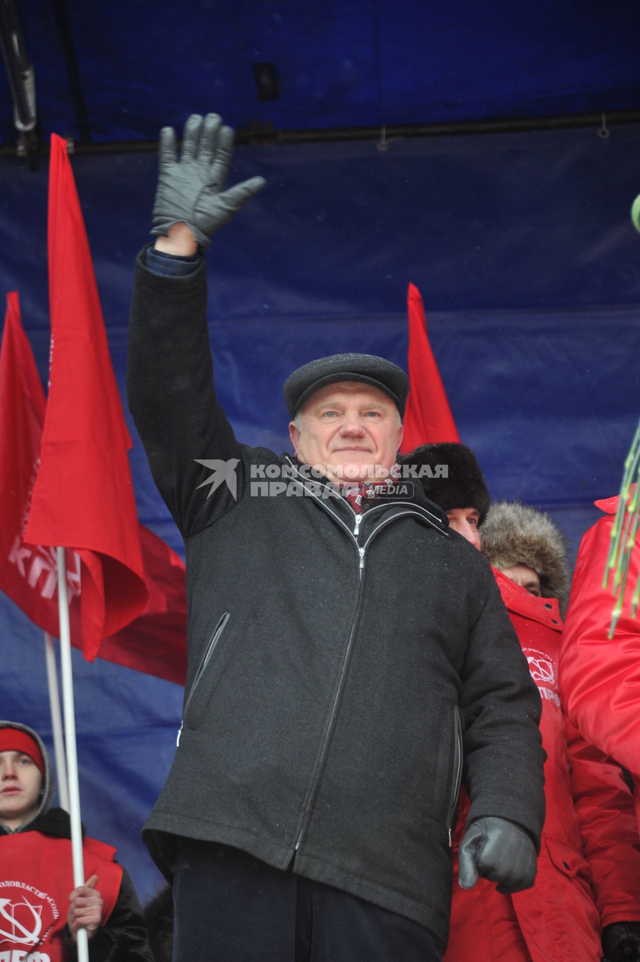 Во время митинга КПРФ  ЗА ДОСТОЙНУЮ ЖИЗНЬ И ЧЕСТНЫЕ ВЫБОРЫ  на Манежной площади. На снимке: лидер КПРФ Геннадий Зюганов. 21 января 2012 года.