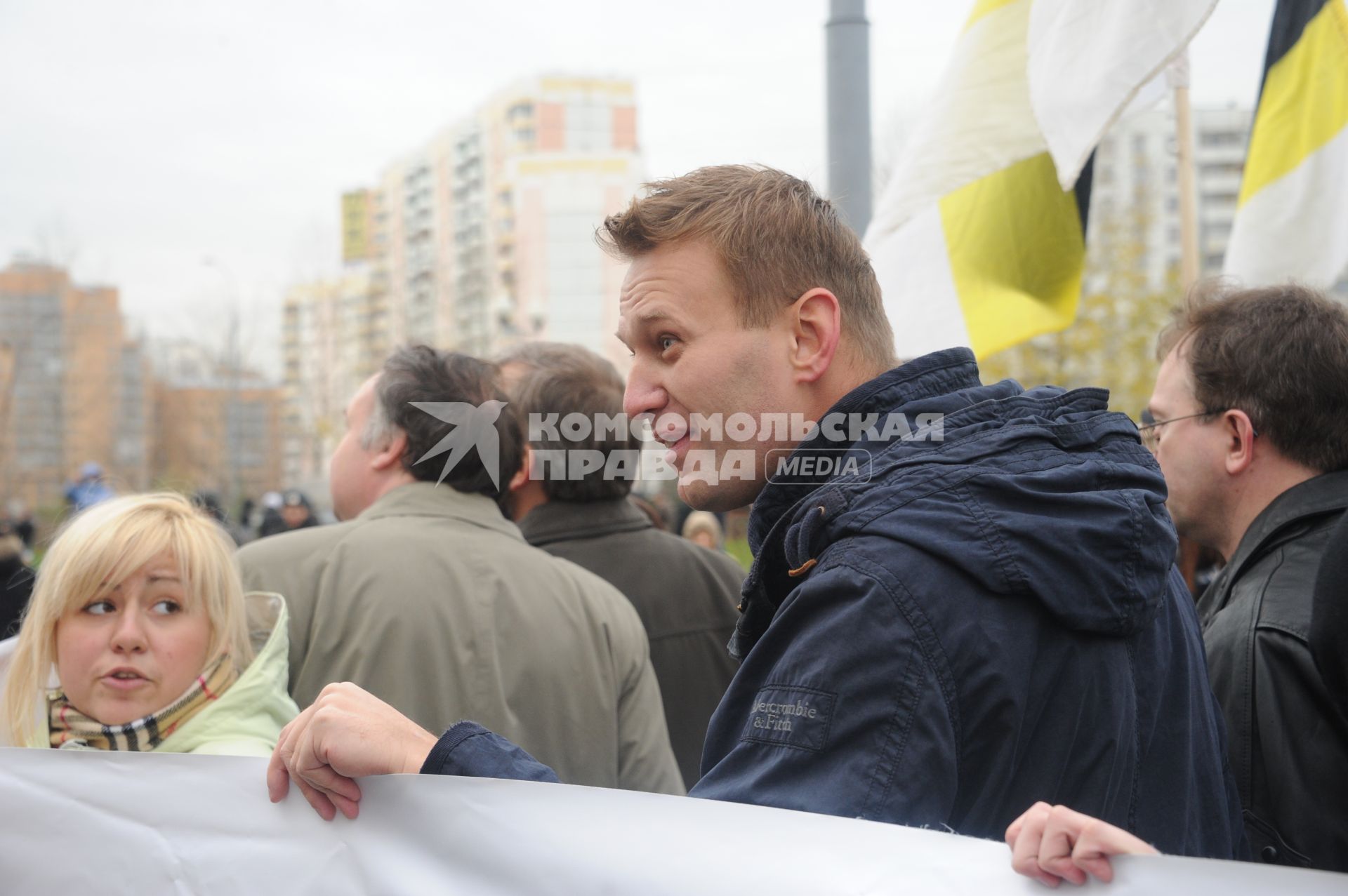 Блогер Алексей Навальный  во время  акции националистических движений РУССКИЙ МАРШ в Люблино. Москва. 04 ноября 2011 года.