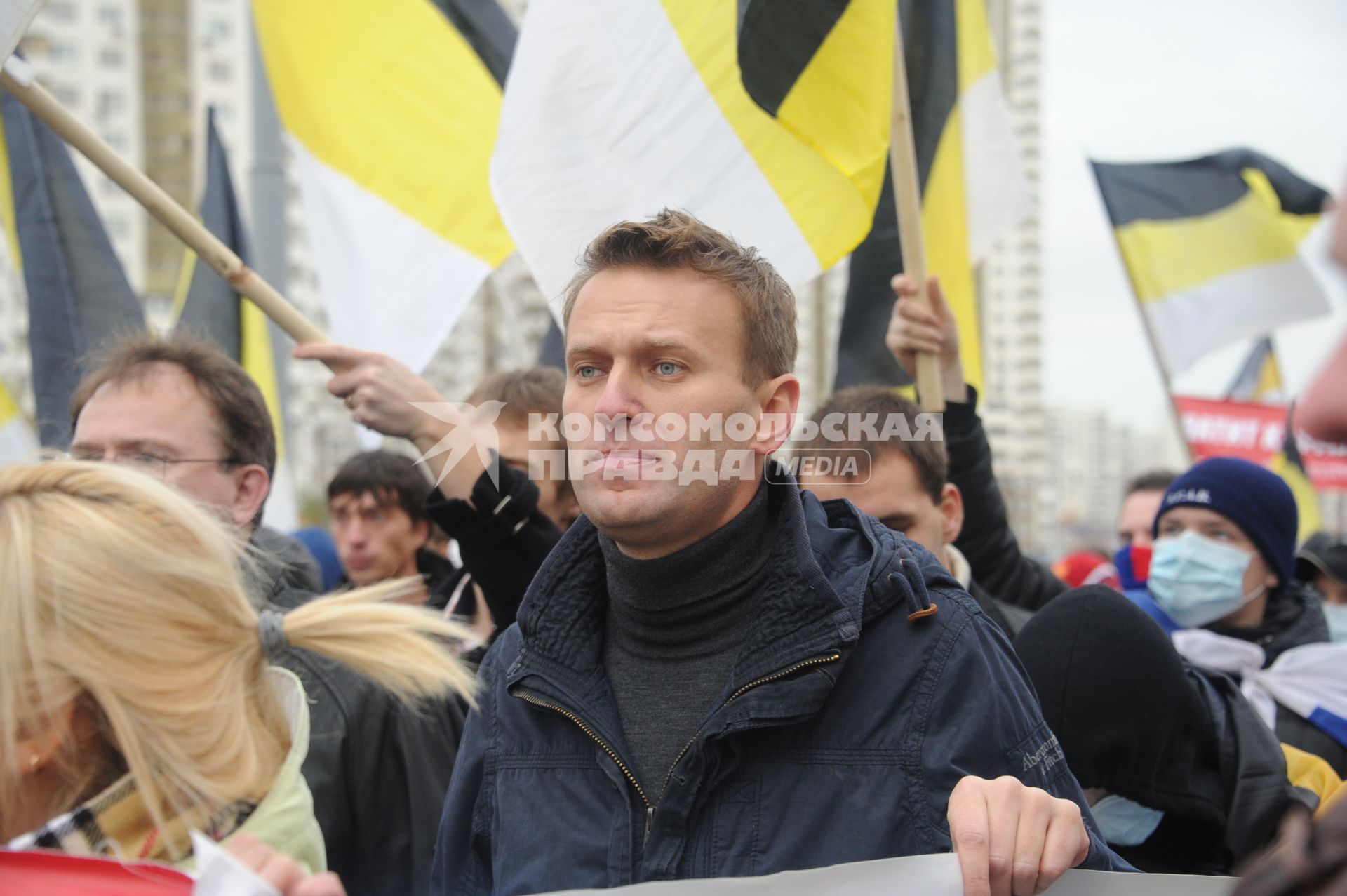 Блогер Алексей Навальный  во время  акции националистических движений РУССКИЙ МАРШ в Люблино. Москва. 04 ноября 2011 года.