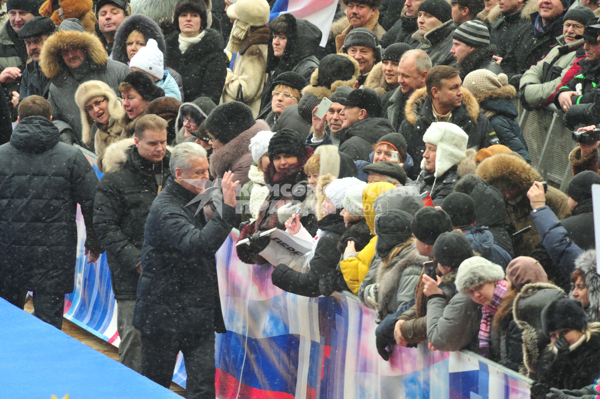 Спорткомплекс `Лужники`. Митинг `Защитим страну!` в поддержку кандидата в президенты России Владимира Путина. На снимке: мэр Москвы Сергей Собянин.