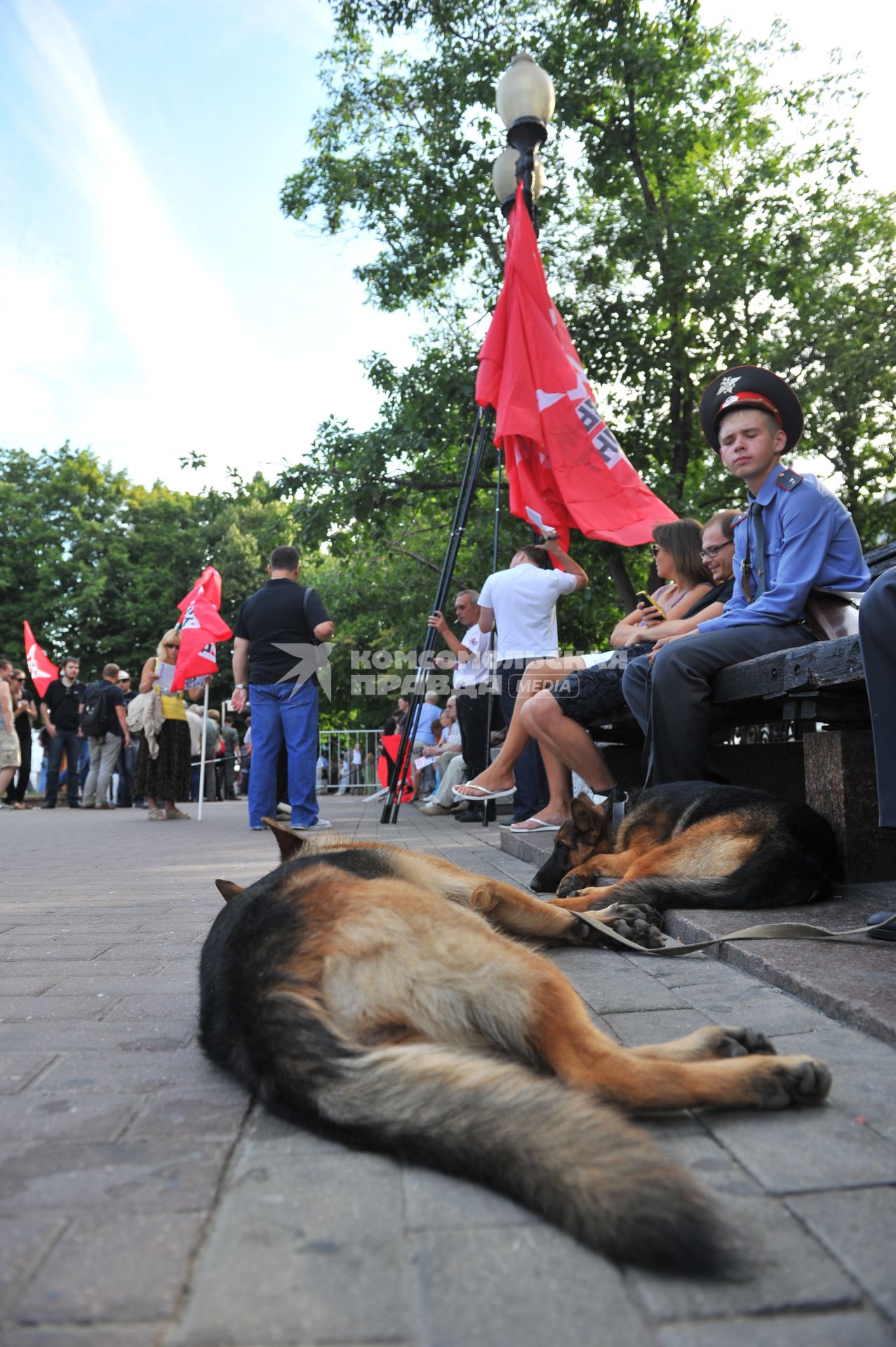 Митинг оппозиции `Комитет 6 мая` в защиту обвиняемых и подозреваемых по делу о массовых беспорядках на Болотной площади. На снимке: обеспечение мер безопасности во время мероприятия.