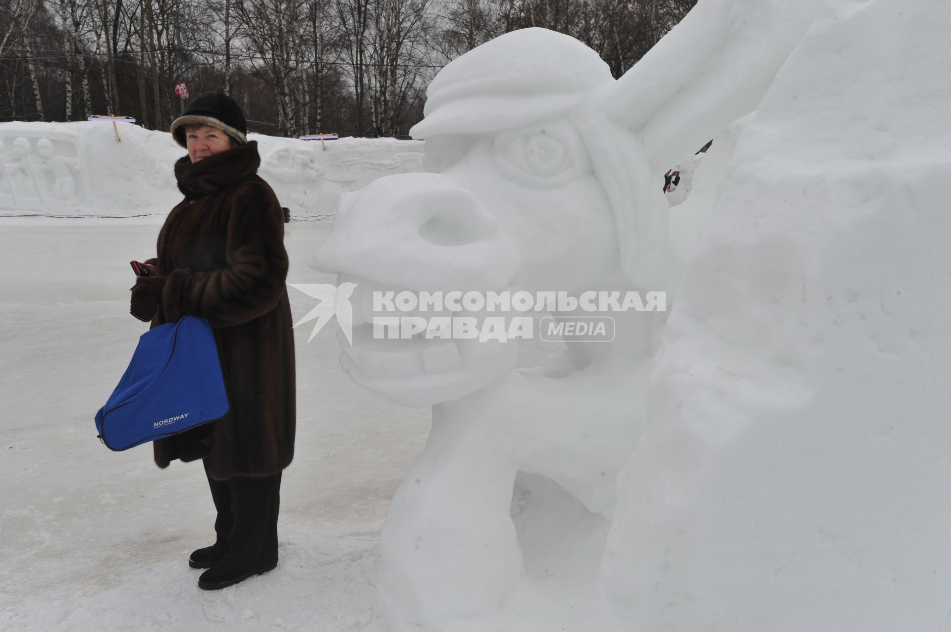 ПКиО `Кузьминки`. Снежное королевство `MultiGRAD`, открытое к 100-летию российского анимационного кино. На снимке: снежная скульптура.