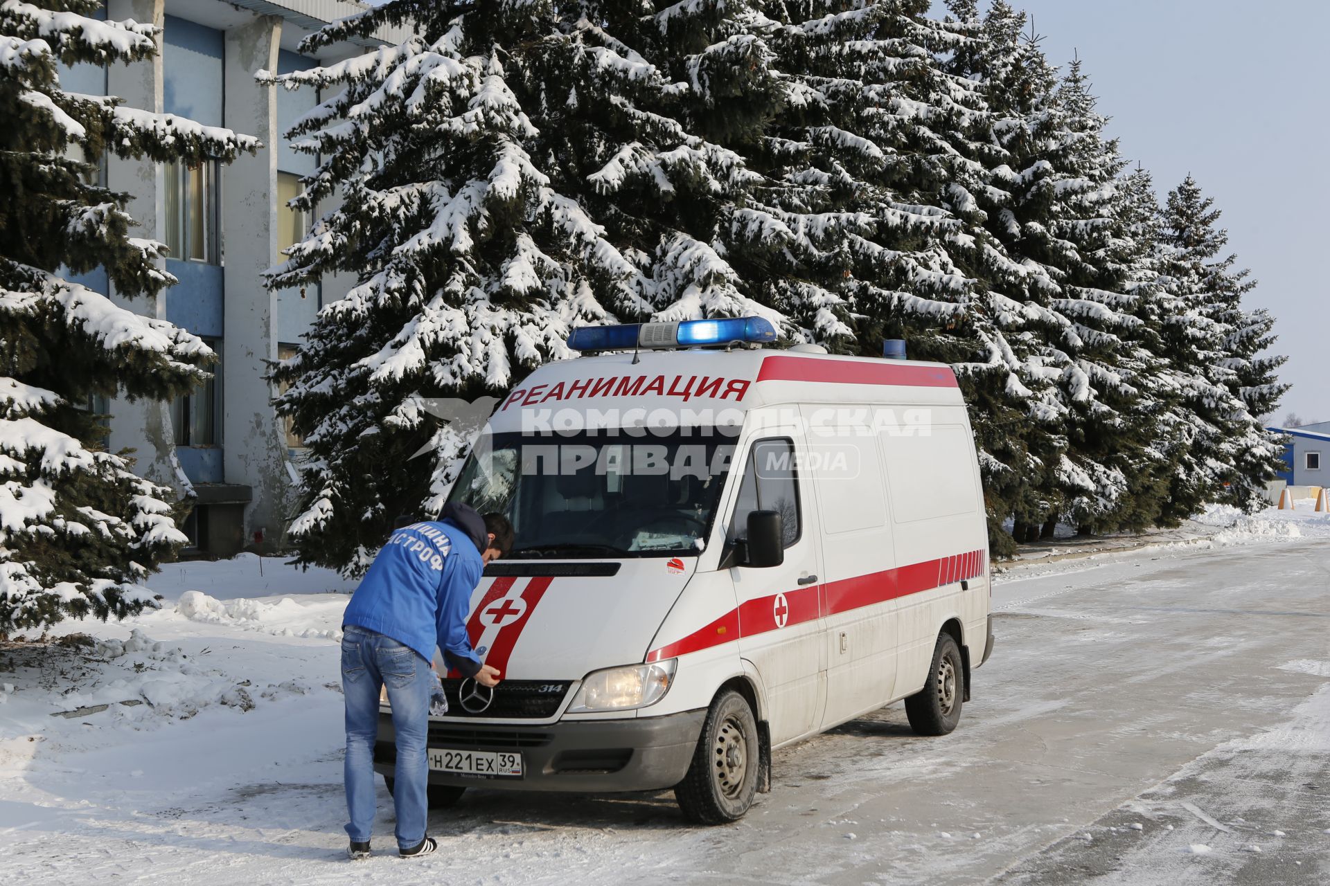 Скорая помощь возле елок около аэропорта Храброво