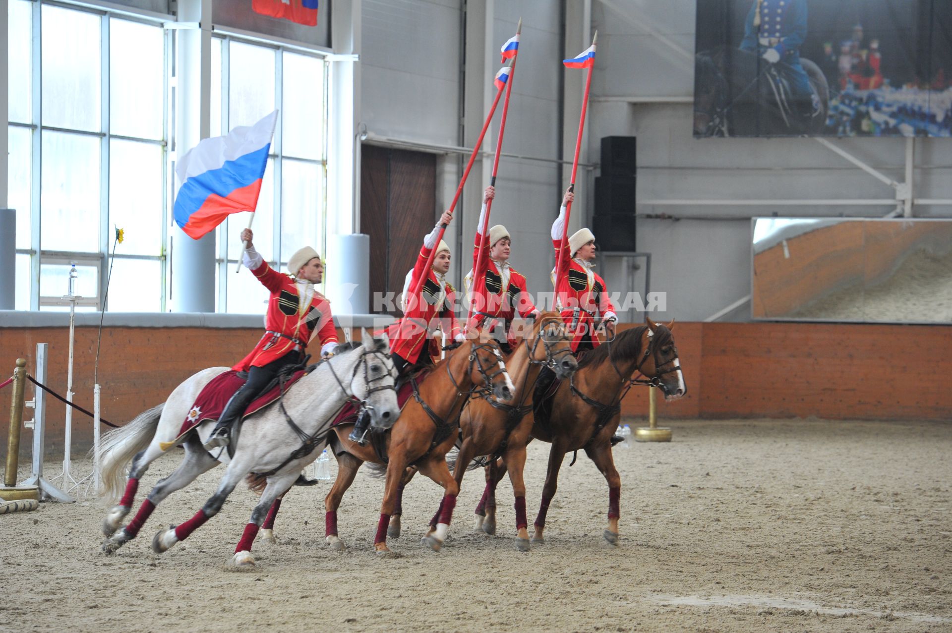 Пресс показ новой программы Кремлёвской школы верховой езды, специально подготовленной для выступления  на конном турнире `Horses&Dreams`.