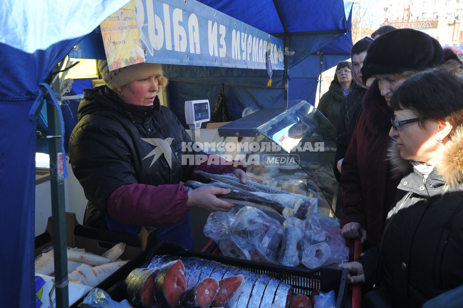 Рынок выходного дня на улице Маршала Тухачевского. На снимке: торговля рыбой.